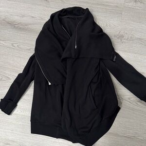 All Saints Black Draped Jacket with Zipper Accents